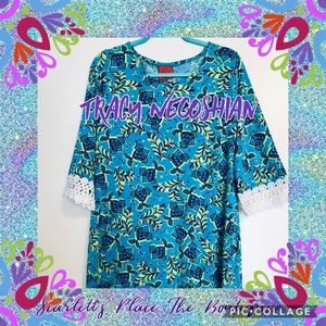 Tracy Negoshian XL Turquoise Print Shift Dress